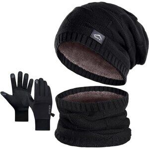 Winter Beanie Hat Scarf Touchscreen Glove Set for Men Women,Slouchy Knit Ski Cap